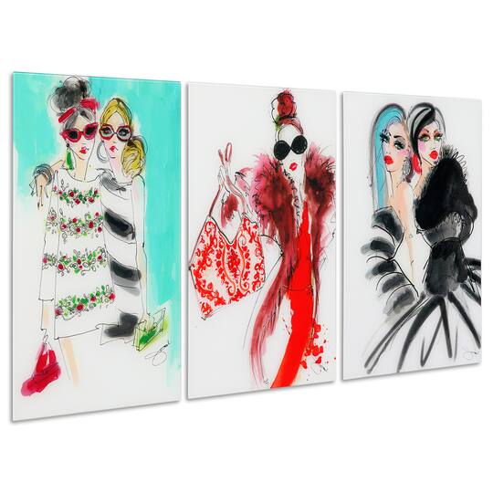 Empire Art Direct 16" x 24" Fashion Show 3 Piece Frameless Printed Tempered Glass Wall Art Set